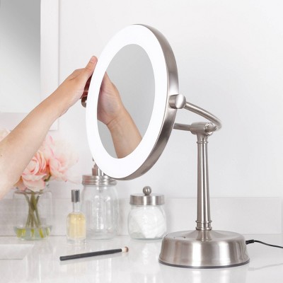 Lexington Satin Nickel Dual-Sided LED Lighted Vanity Mirror with Adjustable Stand