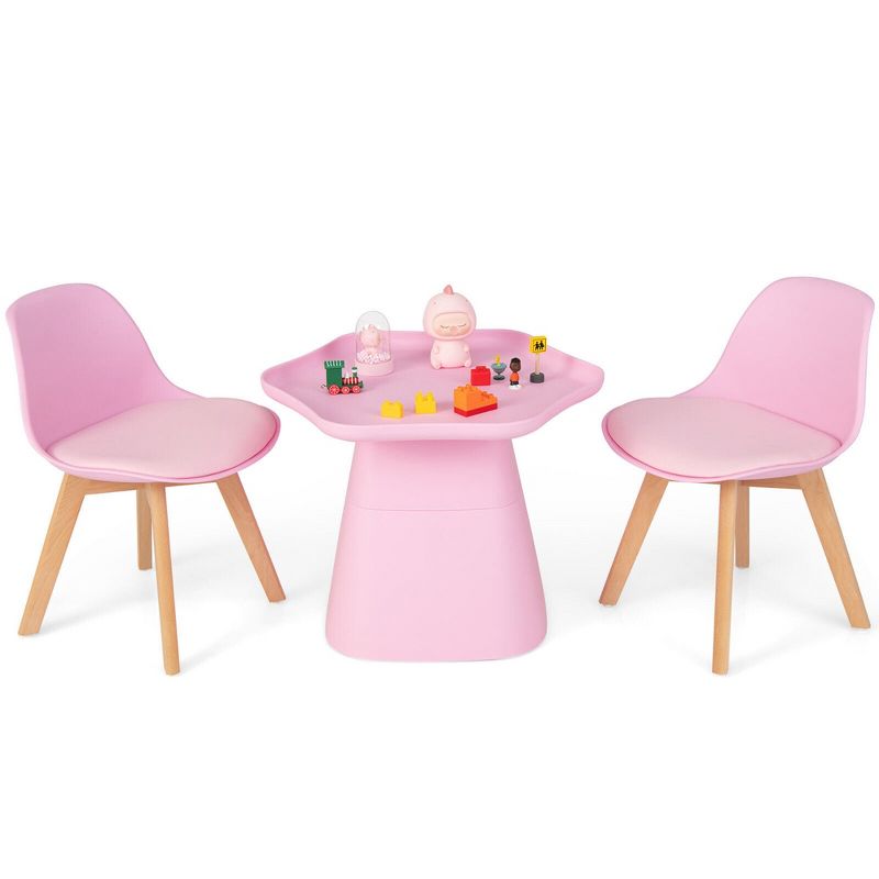 Tangkula Kids Table & 2 Chairs Set Children Activity Play Table w/ Padded Seat Beech Legs, 1 of 11