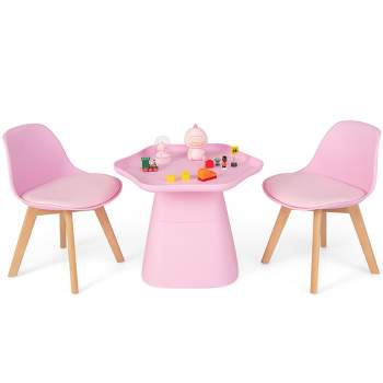 Tangkula Kids Table & 2 Chairs Set Children Activity Play Table w/ Padded Seat Beech Legs