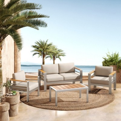 4-Piece Outdoor Patio Conversation Set with Coffee Table, Loveseat & 2 Armchairs ,Patio Furniture for Balcony,Deck,or Garden-Maison Boucle