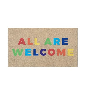 Evergreen 16 x 28 Inches All Are Welcome Welcome Door Mat | Non-Slip Rubber Backing | Dirt catching Natural Coir | Indoor and Outdoor Home Decor - 1 of 1