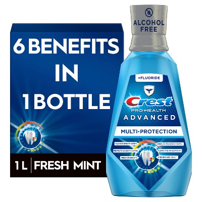 Crest Pro-Health Advanced Alcohol Free Extra Deep Clean Mouthwash, Fresh Mint, 1 L