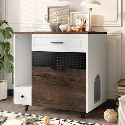 Cat Litter Box Enclosure with 2 Drawers and Door,Hidden Litter Box Furniture Indoor Cat House End Table for Living Room - LAOTIES