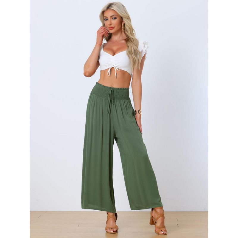 Allegra K Women's Casual Smocked High Waisted Loose Wide Leg Pants, 4 of 5