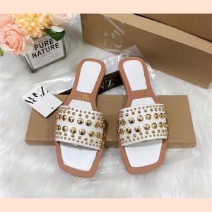 Clotth Women's Slippers with Crystal particles Womens Open Toe Studded Sandals Leather flip-flops for Summer and Daily - 1 of 4