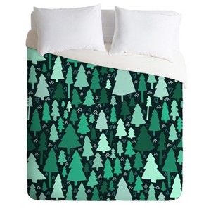 Full/Queen Leah Flores Wild and Woodsy Duvet Cover Set Green - Deny Designs