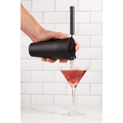 Matte Black 8-Piece Stainless Steel Cocktail Shaker Set with Bamboo Stand