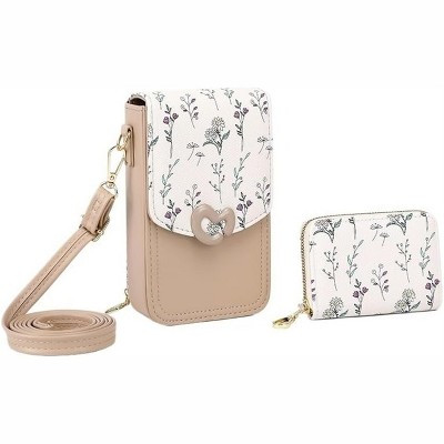 FATMOON Women's Leather Small Crossbody Cell Phone Bag - Adjustable Removable Strap Zipper Shoulder Handbag Purse with Mini Bag