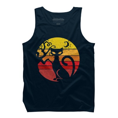 Men's Design By Humans Black Cat Halloween Costume Scary Vintage Cats By TaiHan Tank Top