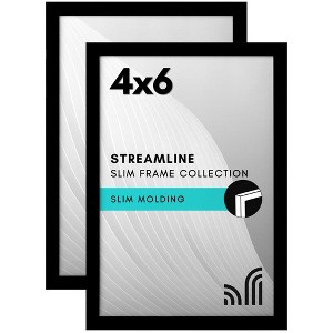 Americanflat 4x6 Picture Frame 2 Pack in Black with Polished Plexiglass - Thin Border 4 X 6 Inch Photo Frames for Wall or Desk - 1 of 4