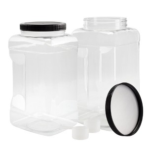 Cornucopia Brands Square Gallon Size Clear Plastic Canisters 2pk; 4qt Jar Grip Containers w/ Plastic Scoops; BPA-Free - 1 of 4