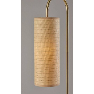 Antique Brass Floor Lamp with Natural Woven Paper Shade