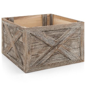 Costway Wooden Tree Collar Box Farmhouse Christmas Tree Skirt Cover 30.5 x 22.5 in Grey\Brown - 1 of 4