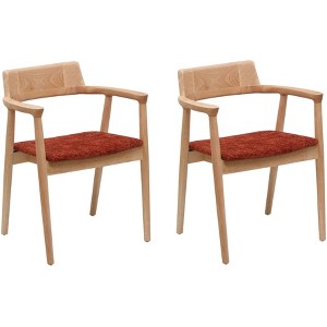 Nordlys Set of 2 Wood and Bouclé with Armrests Dining Chairs Exotic Boho Dining Room - 1 of 4