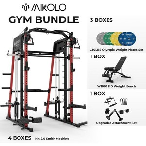 ER KANG Smith Machine, 2200lbs Squat Rack with LAT-Pull Down System & Cable Crossover Machine, Training Equipment with Leg Hold-Down Attachment - 1 of 4