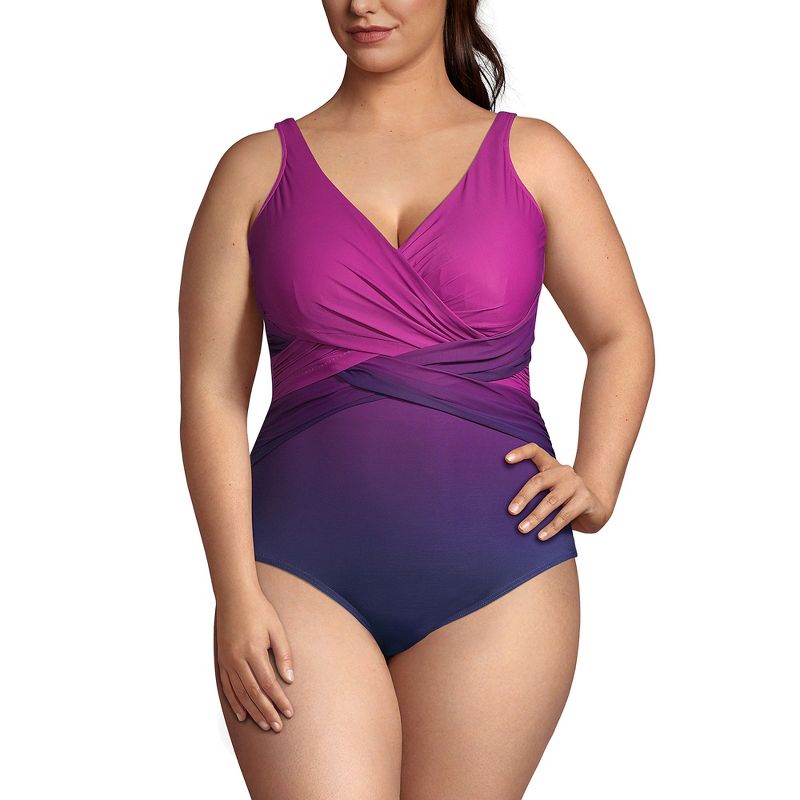 Lands' End Women's Plus Size DD-Cup Slender Tummy Control Chlorine Resistant Wrap One Piece Swimsuit, 3 of 6