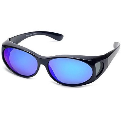 Polarized Wear-Over Sunglasses by Calabria P2866 in Black & Blue Mirror