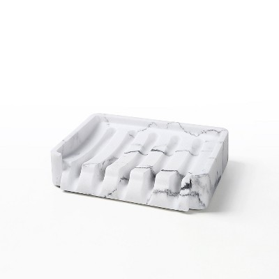 SunnyPoint Faux Marble Soap Sponge Dish Drainer Holder White (CS-SOAP-WHT)