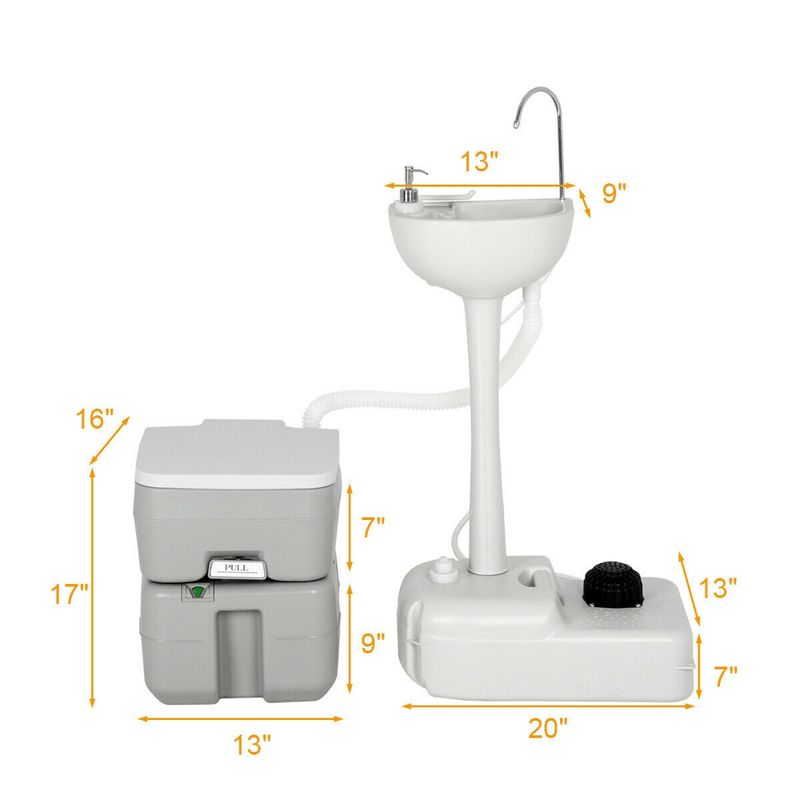 Costway Outdoor Wash Sink and Potable Toilet Set 4.5 Gallon Sink & 5.3 Gallon Toilet, 4 of 11