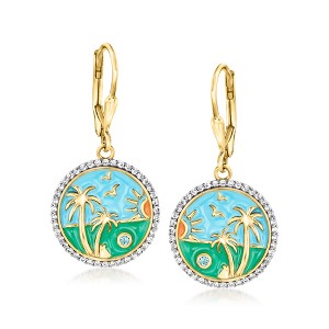 Ross-Simons 0.50 ct. t.w. White Topaz Beach Circle Drop Earrings With Multicolored Enamel and Swiss Blue Topaz in 18kt Gold Over Sterling - 1 of 3
