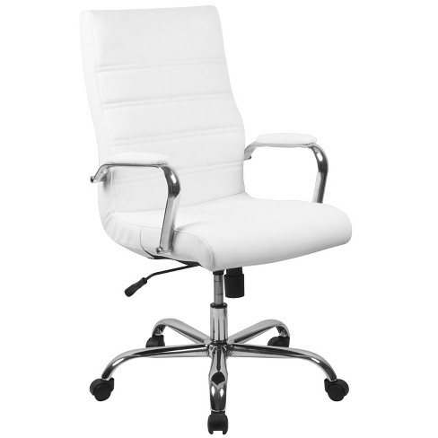 Executive Swivel Office Chair, White Computer Chair With Arms