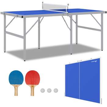 Soozier Mini Ping Pong Table Set for Outdoor and Indoor, Foldable Table Tennis Table with Net, 2 Paddles, 3 Balls, Easy Assembly