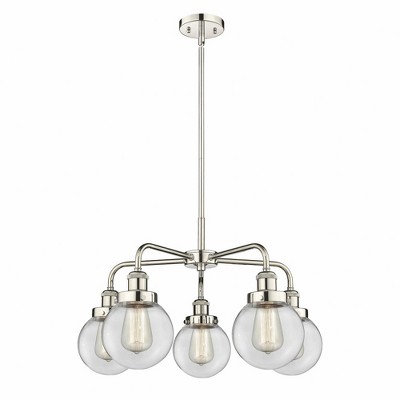 Beacon - 5 Light Stem Hung Chandelier In Art Deco Style-15.13 Inches Tall and 24 Inches Wide