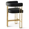 Faux Leather Counter Height Bar Stools,Boasting Curved Frame Armrest & Gold Metal Legs Midbar Chair For Dining Room, Kitchen Island-Tanpinhause - 3 of 4