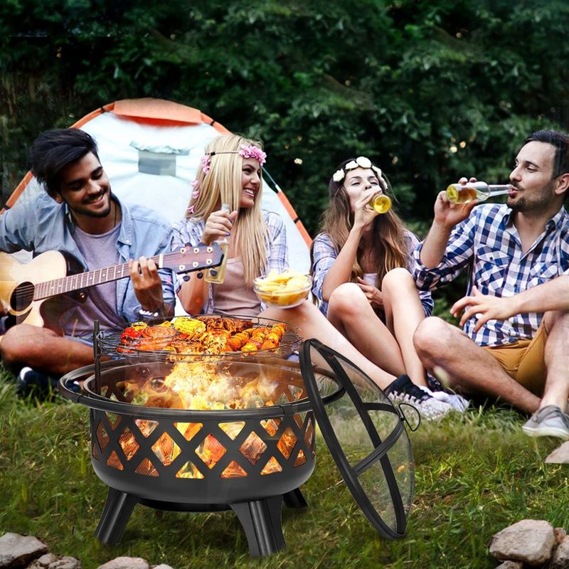 SINGLYFIRE 30 Inch Fire Pit with Rotatable & Liftable BBQ Grill Round Outdoor Camping, 2 of 9