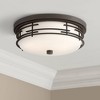 Franklin Iron Works Arden Rustic Ceiling Light Flush Mount Fixture 14" Wide Antique Bronze 3-Light White Glass Shade for Bedroom Kitchen Living Room - 2 of 4
