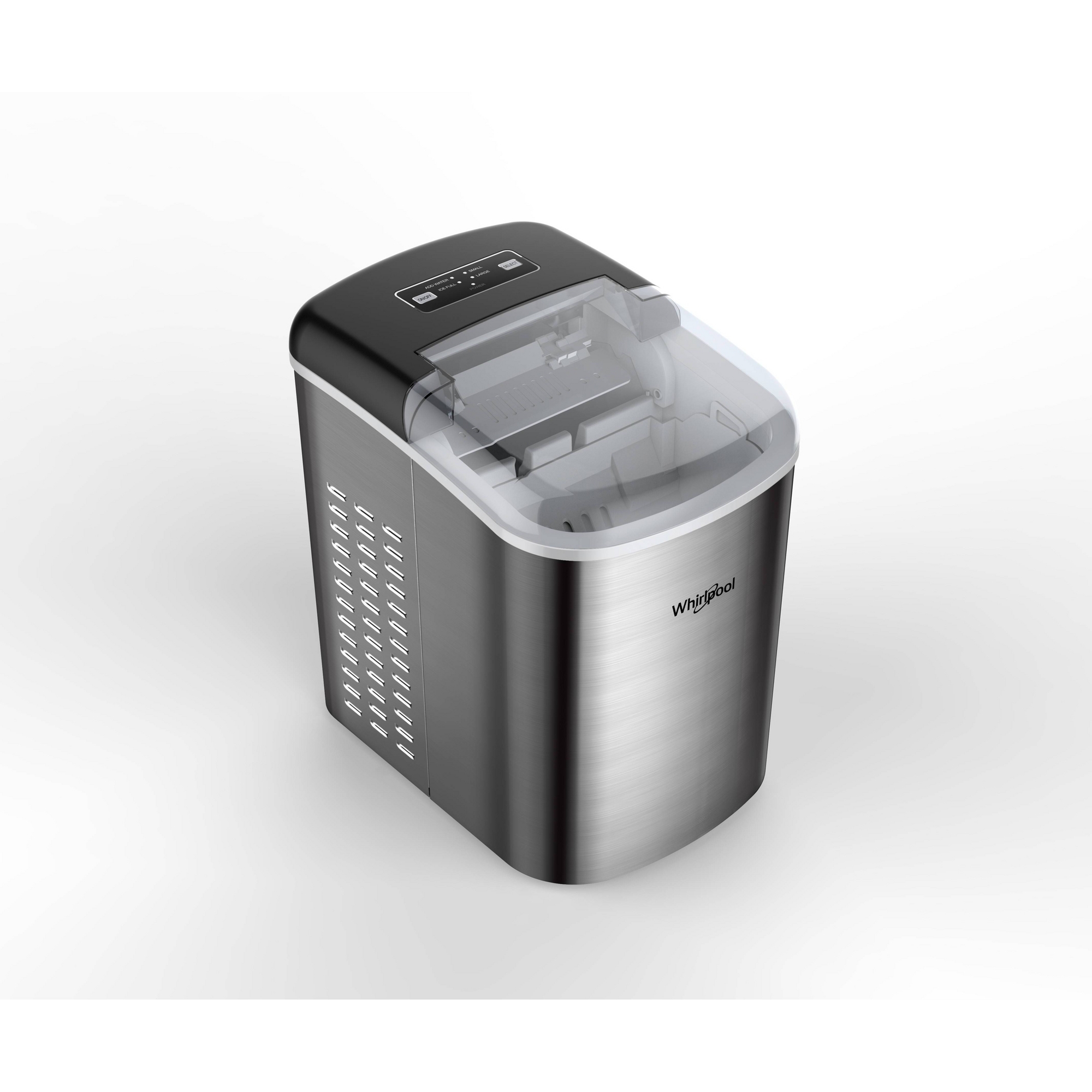 Whirlpool Ice Maker Stainless Steel: Countertop Ice Machine, Bullet Shape, 26 lbs Daily Production, 1.5 lbs Storage Capacity