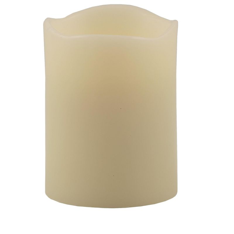 Pacific Accents Flameless 3x4 Ivory Melted Top Wax Pillar Candle, 1 of 4