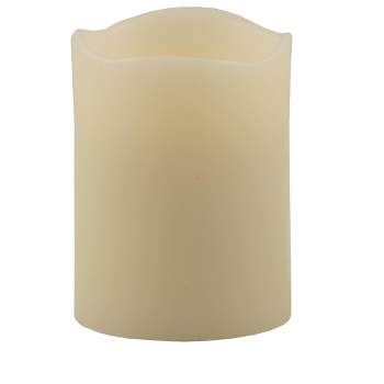 Pacific Accents Flameless 3x4 Ivory Melted Top Wax Pillar Candle