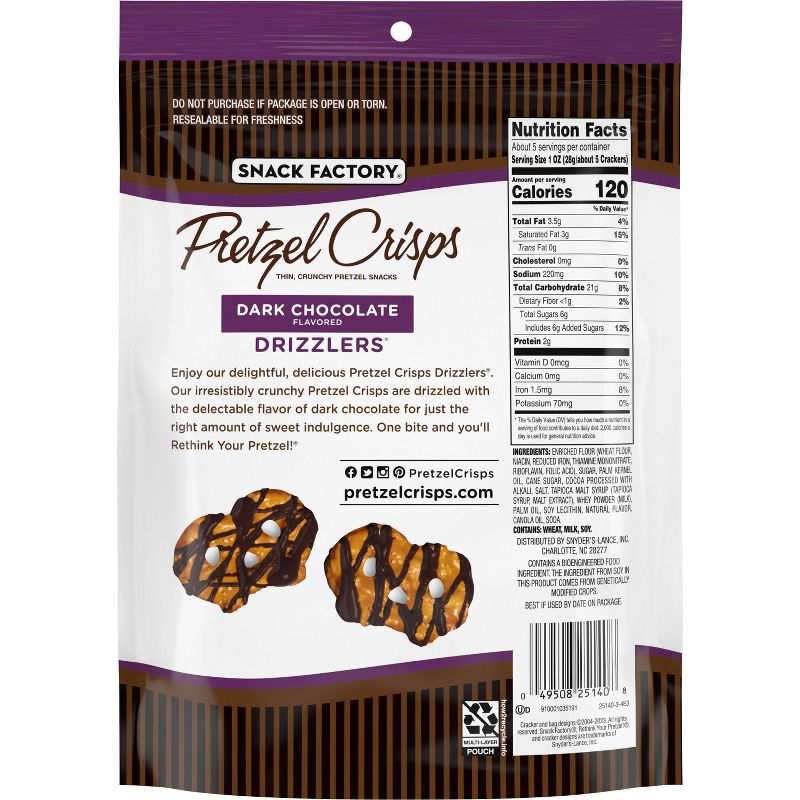 Snack Factory Pretzel Crisps Drizzlers Dark Chocolate Drizzled Pretzels - 5.5oz, 3 of 6