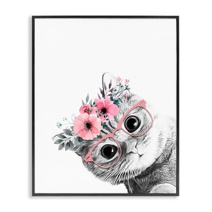 Stupell Industries Pink Flower Crown Cat Glasses Monochrome Simple Design Framed Giclee Art - 1 of 4