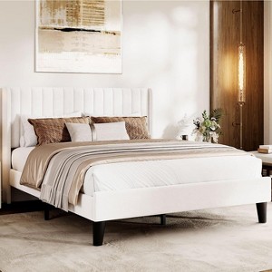 Acekool Velvet Upholstered Platform Bed Frame with Wingback Headboard, Wood Slats, No Box Spring, Easy Assembly - 1 of 4