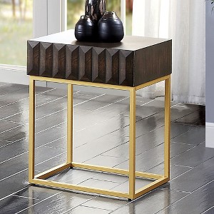 19" Side Table with Concealed Drawers, Textured Front Panels, and Gold Steel Legs for Contemporary Living Room - 1 of 4
