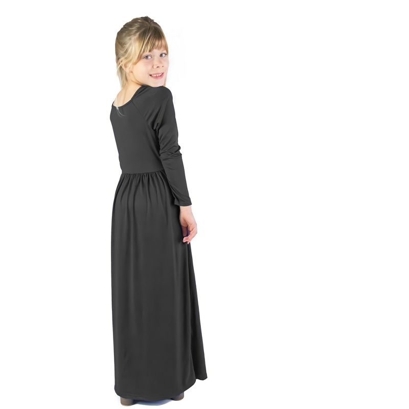 24seven Comfort Apparel Girls Long Sleeve Pleated Maxi Dress Solid Color, 3 of 5