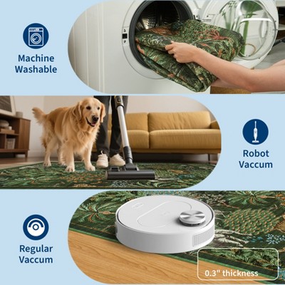 Cozony Jungle Themed Area Rug Runner with Animal Patterns, Low Pile Washable Non-Slip Floor Carpet  Mat for Indoor Use