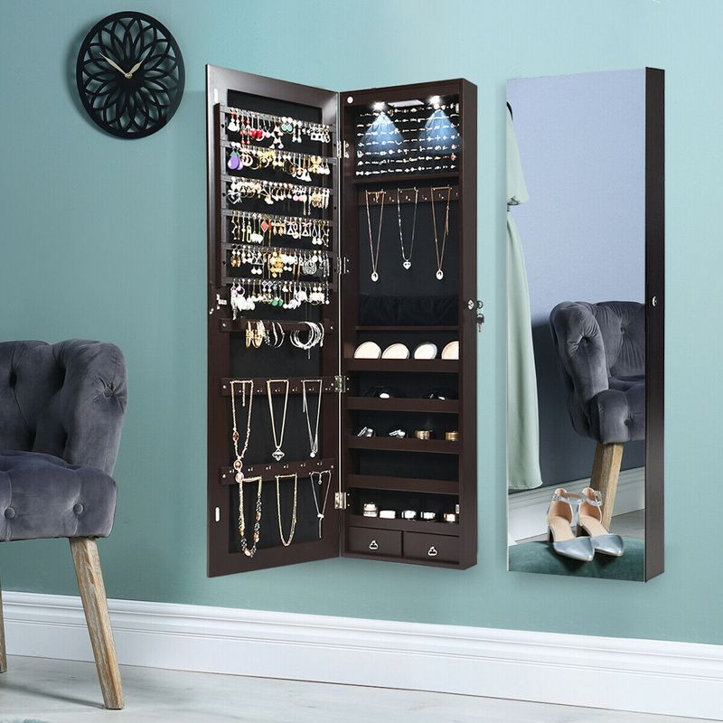 Tangkula Wall & Door Mounted Mirrored Jewelry Cabinet Storage Organizer Black/White, 2 of 10
