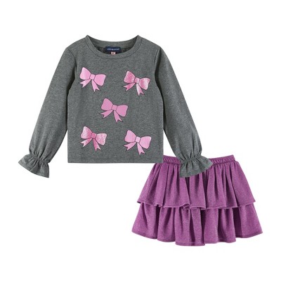 Andy & Evan  Kids  Purple Long Sleeve Top w/Skirt Set