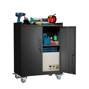 ROOMTEC 2-Door Metal Tool Storage Cabinet, Lockable Locking Storage Cabinet with Wheels, Rolling Tool Chest, (34Hx30.3Wx18D) - 1 of 4