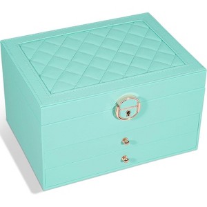 3-Layer Jewelry Box with Two Drawers, PU Leather Storage Case - 1 of 4