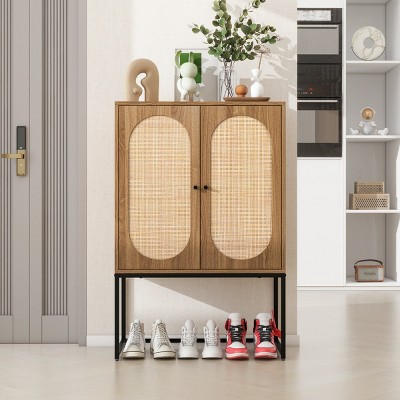 Arina Natural Rattan 2 Door High Accent Cabinet with Adjustable Shelf - The Pop Home