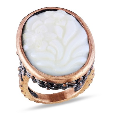 Everly Jewelry | Oval White Stone Ring in bronzetone, vintage charm with timeless shine.