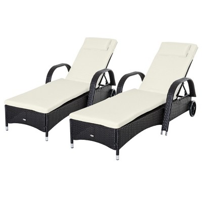 Cream White Cushioned Rattan Chaise Lounger Set with Adjustable Backrests