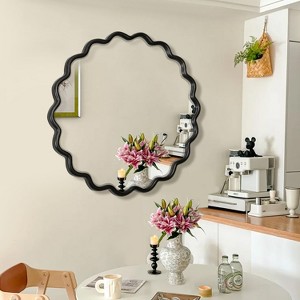 KWPZQEB Wall Mirror, Farmhouse Wooden Frame Decorative Mirror w/ Wavy Design, Art Decor Wall Mounted Vanity Mirror for Hallway, Entryway, Bathroom - 1 of 4