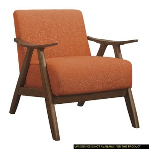 CAVINAS Mid-Century Modern Accent Chair with Solid Rubber Wood Frame and Textured Fabric Upholstery, Walnut Finish - 1 of 4