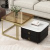 Vynxaria 2-in-1 Square Nesting Coffee Table with Wheels, Stackable Side Table with High Gloss Marble Grain Top, End Table Set for Living Room, Black - 2 of 4