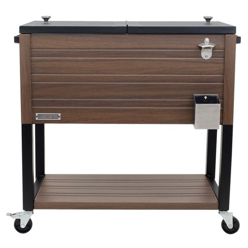 80qt Patio Cooler - Brown - Permasteel: Outdoor Rolling Beverage Cart ...